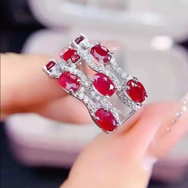 925 Sterling Silver Layer Ruby Ring